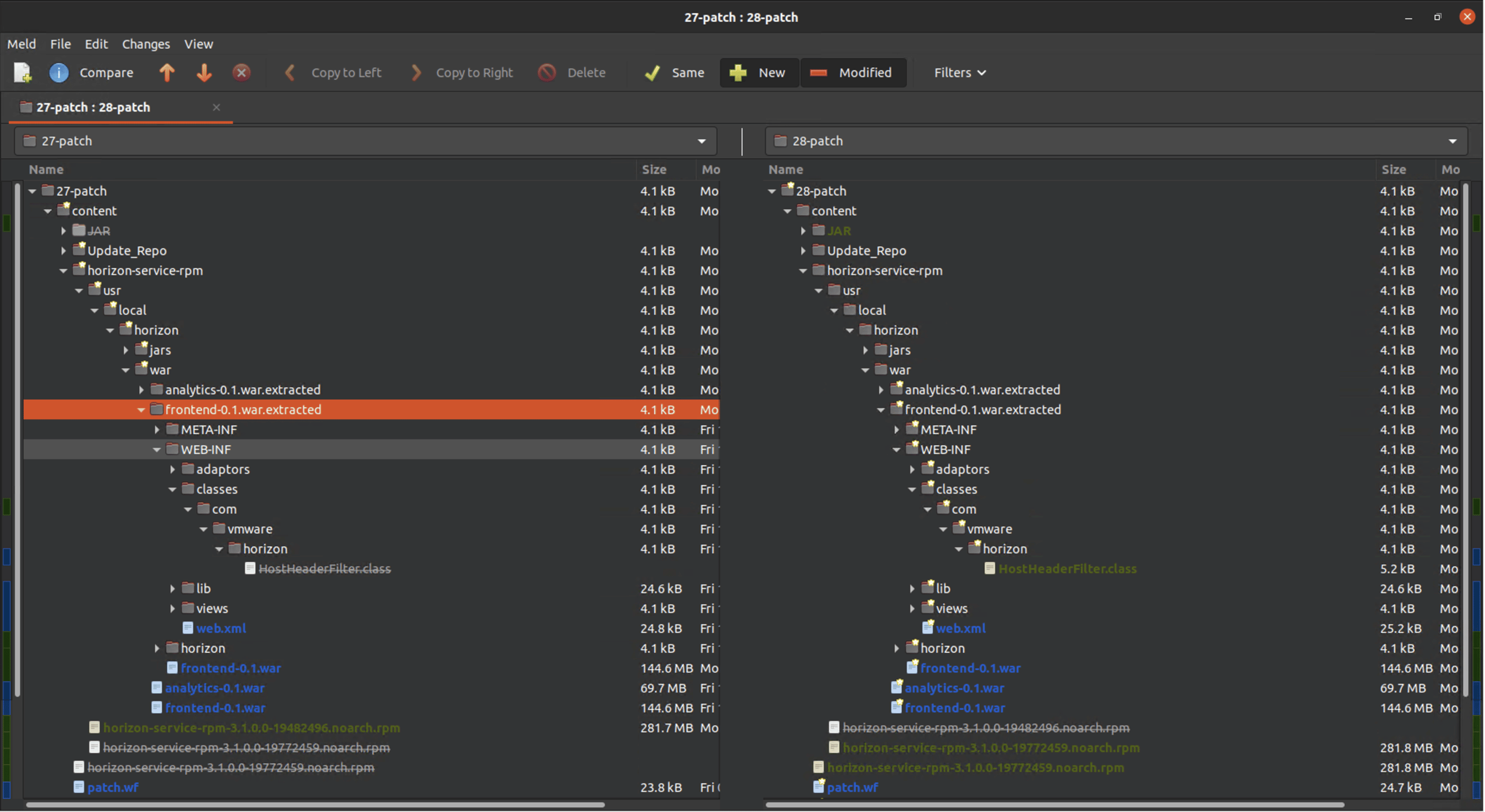 frontend war file diff