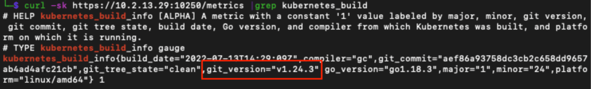 Narrowing down the output to the version information using ’grep’.